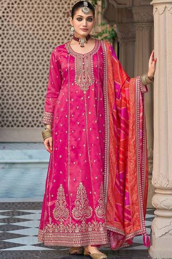 Ethnic motifs embroidered sequinned anarkali kurta with trouser & dupatta