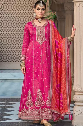 Ethnic motifs embroidered sequinned anarkali kurta with trouser & dupatta