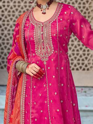 Ethnic motifs embroidered sequinned anarkali kurta with trouser & dupatta 3