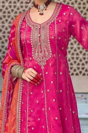 Ethnic motifs embroidered sequinned anarkali kurta with trouser & dupatta