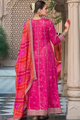 Ethnic motifs embroidered sequinned anarkali kurta with trouser & dupatta