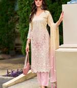 Floral embroidered sequinned straight organza kurta with trousers and dupatta