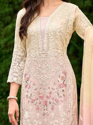 Floral embroidered sequinned straight organza kurta with trousers and dupatta 2