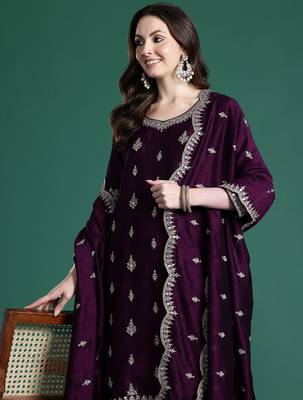Ethnic motifs embroidered sequinned kurta with trousers & with dupatta 1
