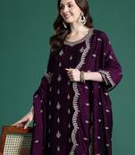 Ethnic motifs embroidered sequinned kurta with trousers & with dupatta