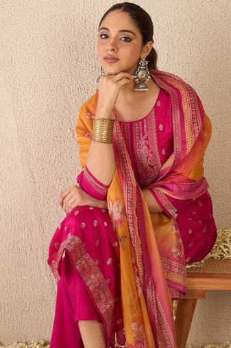 Women ethnic motifs kurta with trousers & with dupatta