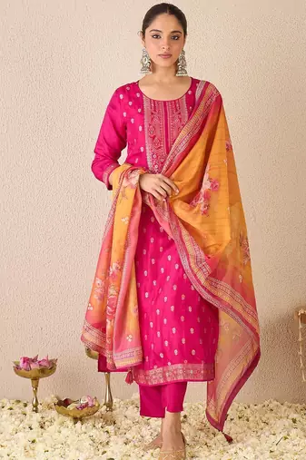 Women ethnic motifs regular kurta with trousers & with dupatta