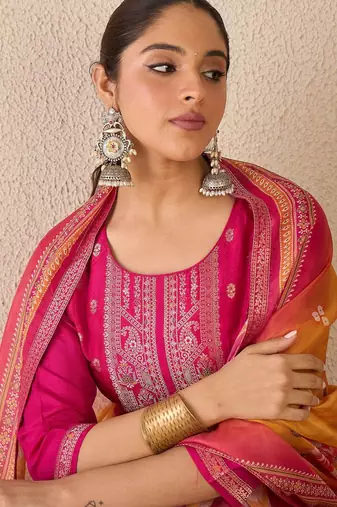 Women ethnic motifs regular kurta with trousers & with dupatta