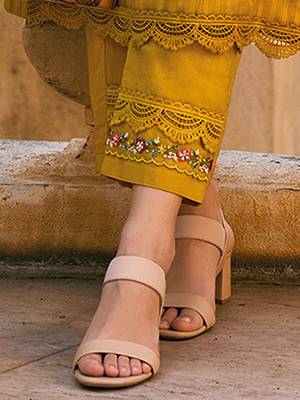 Striped thread work cotton bell sleeves straight kurta & trousers & dupatta 3