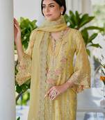 Ethnic motifs embroidered panelled sequinned kurta with trousers & dupatta