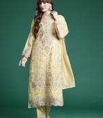 Ethnic motifs embroidered panelled sequinned kurta with trousers & dupatta