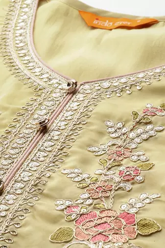 Ethnic motifs embroidered panelled sequinned kurta with trousers & dupatta