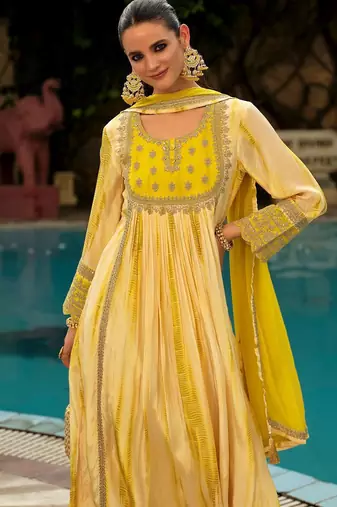 Women ethnic motifs embroidered anarkali kurta with trousers & dupatta