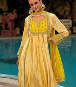 Women ethnic motifs embroidered anarkali kurta with trousers & dupatta