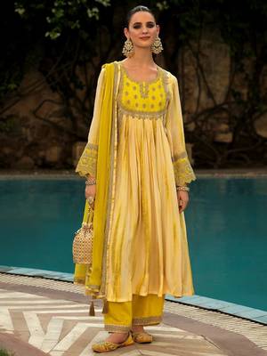 Women ethnic motifs embroidered anarkali kurta with trousers & dupatta 1