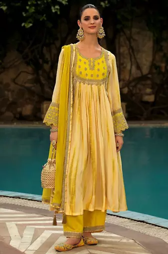 Women ethnic motifs embroidered anarkali kurta with trousers & dupatta