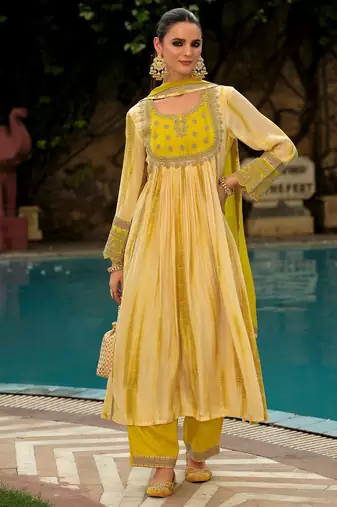 Women ethnic motifs embroidered anarkali kurta with trousers & dupatta