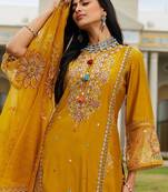 Women ethnic motifs embroidered regular mirror work kurta with trousers & with dupatta