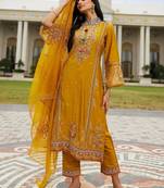 Women ethnic motifs embroidered mirror work kurta with trousers & with dupatta
