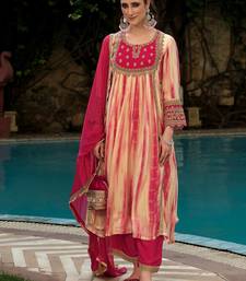 Floral embroidered shibori technique thread work kurta with trousers & dupatta