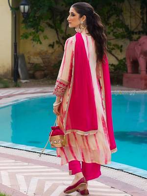Floral embroidered shibori technique thread work kurta with trousers & dupatta 3