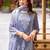 Floral embroidered round neck thread work straight kurta with trousers & dupatta