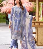 Floral embroidered round neck thread work straight kurta with trousers & dupatta