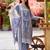 Floral embroidered round neck thread work straight kurta with trousers & dupatta
