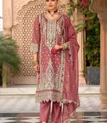Floral embroidered notch neck zari organza kurta with trousers and dupatta