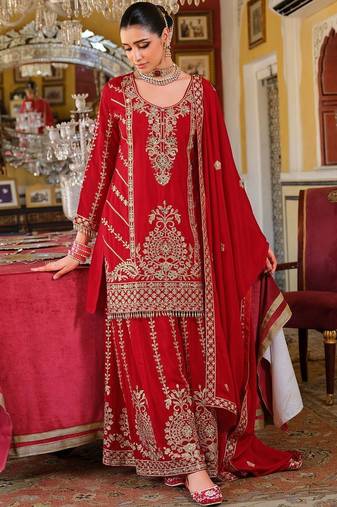 Women ethnic motifs embroidered kurta with sharara & dupatta