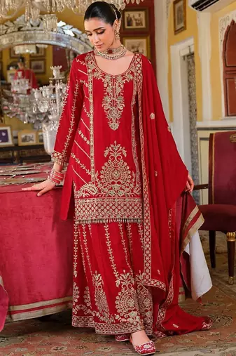 Women ethnic motifs embroidered kurta with sharara & dupatta