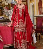 Women ethnic motifs embroidered kurta with sharara & dupatta
