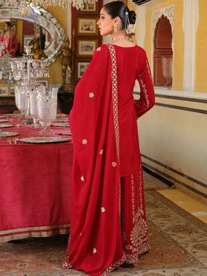 Women ethnic motifs embroidered kurta with sharara & dupatta 4