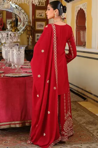Women ethnic motifs embroidered kurta with sharara & dupatta