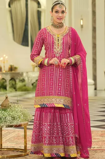 Women ethnic motifs embroidered regular sequinned kurta set with dupatta