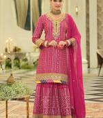 Women ethnic motifs embroidered regular sequinned kurta set with dupatta