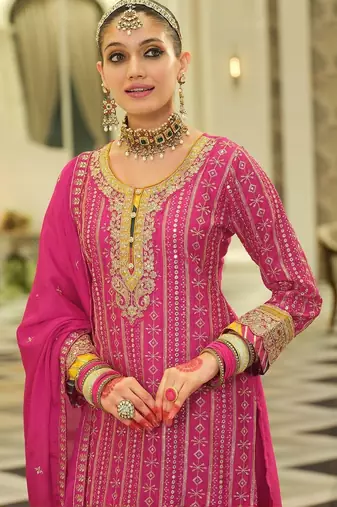 Women ethnic motifs embroidered regular sequinned kurta set with dupatta
