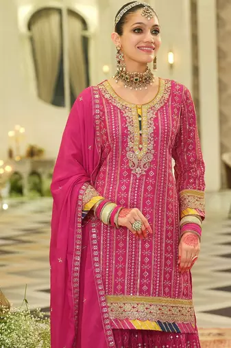 Women ethnic motifs embroidered regular sequinned kurta set with dupatta