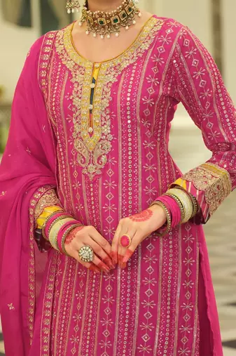 Women ethnic motifs embroidered regular sequinned kurta set with dupatta