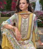Floral printed mirror work round neck liva a-line kurta with palazzos & dupatta