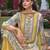 Floral printed mirror work round neck liva a-line kurta with palazzos & dupatta
