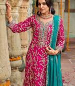 Zari ethnic motifs embroidered notch neck straight kurta with trousers & dupatta