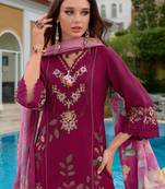 Women floral embroidered regular thread work pure silk kurta with trousers & with dupatta
