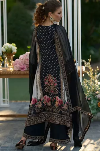 Floral printed sweetheart neck mirror work straight kurta with palazzos & dupatta