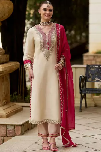 Women ethnic motifs embroidered regular mirror work kurta with trousers & with dupatta