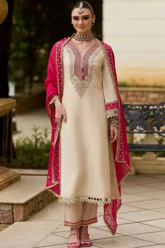 Women ethnic motifs embroidered regular mirror work kurta with trousers & with dupatta