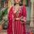 Ethnic motifs  embroidered v-neck zari organza kurta with trousers and dupatta