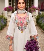 Women floral embroidered thread work pure cotton kurta & trousers with dupatta