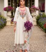 Women floral embroidered thread work cotton kurta & trousers with dupatta