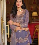 Women ethnic motifs embroidered regular thread work kurta with sharara & with dupatta